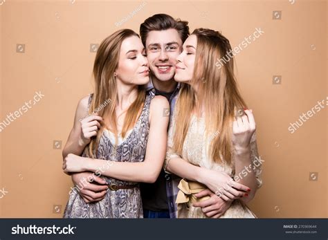 Two Beautiful Blonde Kissing Man On Stock Photo 270369644 Shutterstock