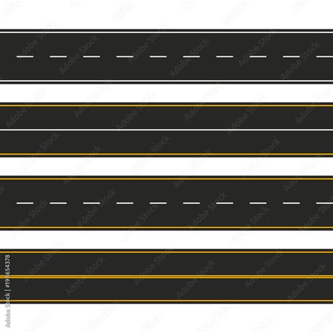 Asphalt. Set of road types with markings. Highway strip template design ...