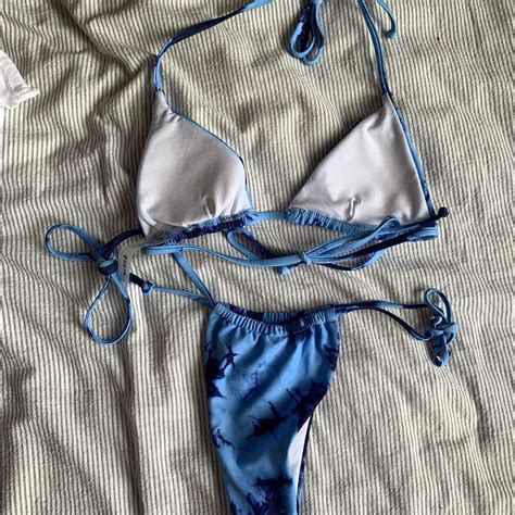 Blue And Black Triangle Tie Dye Bikini With Tie Up Depop
