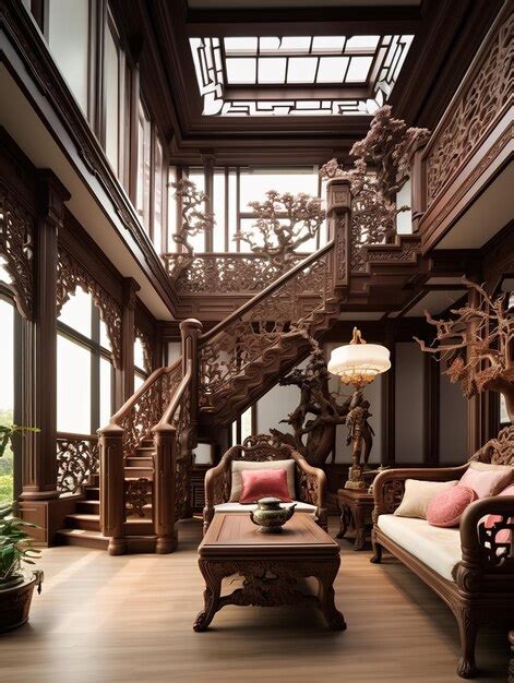 Premium AI Image | Interior view of living room in Chinese style mansion