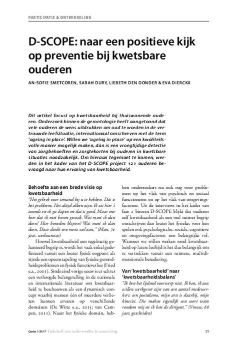 Pdf D Scope Naar Een Positieve Kijk Op Preventie Bij Kwetsbare