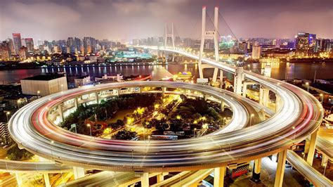 Shanghai bridge at night HD desktop wallpaper : Widescreen : High ...