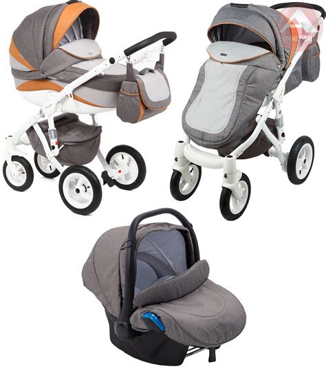 Коляска 3 в 1 Adamex Barletta New B-31 серый, серый принт, оранжевый ...