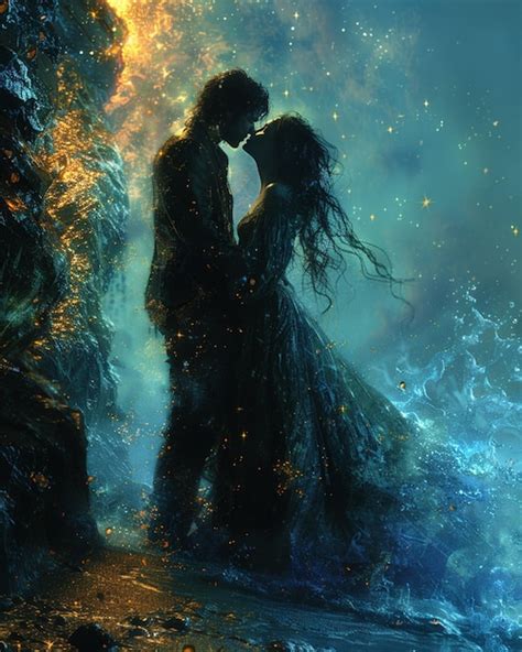 A Powerful Digital Painting Of A Kiss Under The Stars Premium Ai