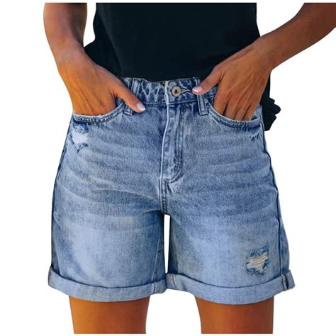 Entyinea Fashion Plus Size Denim Shorts Women Low Rise Stretch Mini Denim Shorts Hot Pants Beach
