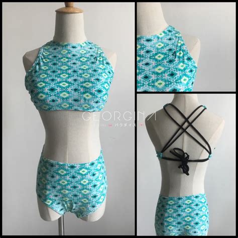 Sportsbra Padded Swimwear Bikini Swimming Suit Bathing Suit String Tie Back Cross Style With