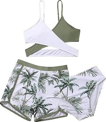 Amazon Cozyease Girls Piece Tropical Print Swimsuit Wrap Bikini With Cover Up Shorts Set