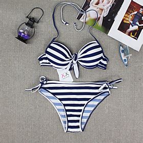 New Arrival Sexy Stripe Navy Triangle Sides Bikini Set Voomia