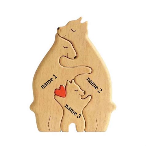 Wooden Bear Family Puzzle,Custom Bear Figurines,Personalized Wooden An ...