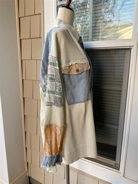 Lightweight Summer Jacket, Plus Size Shacket, Patchwork Denim Shirt