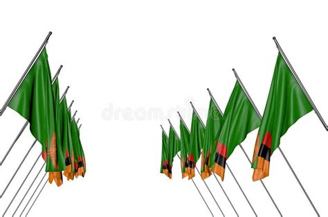 Wonderful Many Zambia Flags Hanging On Diagonal Poles From Left And