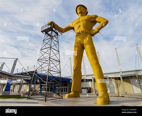 Oklahoma, MAR 1 2023 - Sunny exterior view of the Golden Driller Statue ...