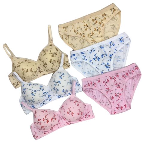 Buy Piylu Women S Flower Print Lingerie Sets Lighty Padded Multicolour Pack Of B At