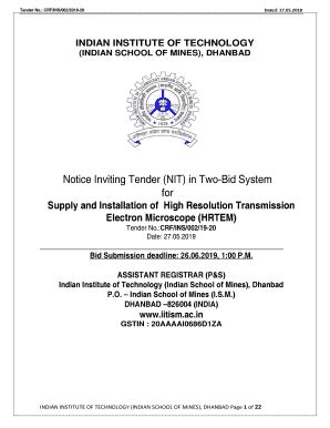 Fillable Online Notice Inviting Tender Nit In Two Bid System Fax