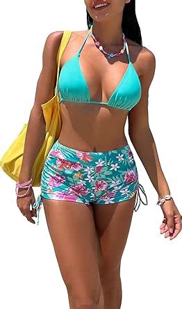 Amazon Shenhe Women S Floral Bathing Suit Triangle Bikini Piece Halter Swimsuits With