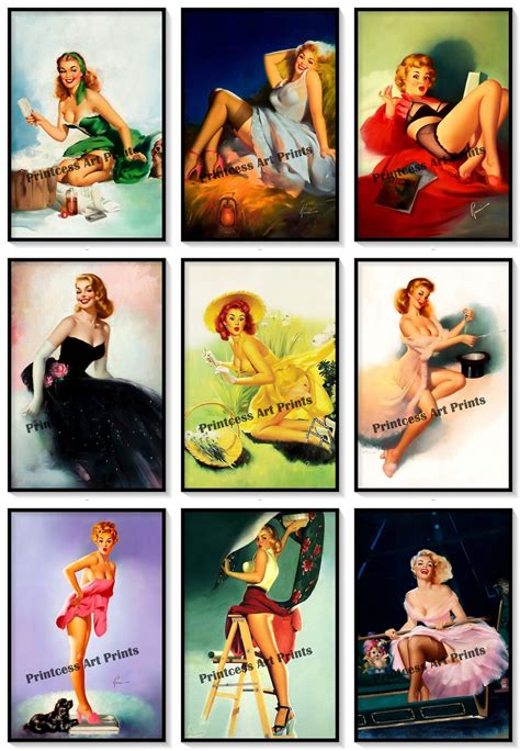 Set Of 9 Edward Runci Pin Up Girl Nude Art 40s And 50s Pinup Girls Etsy