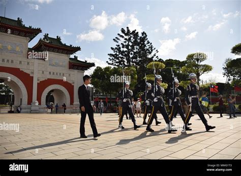 Military officers during the changing of the guard inside the National ...