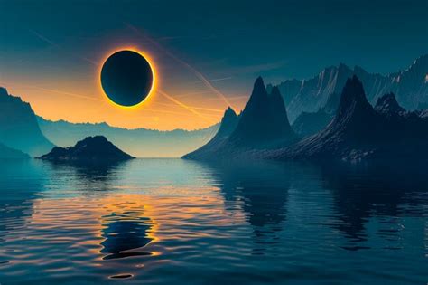 Premium Photo Incredible Blue Solar Eclipse Over The Sea And Mountains