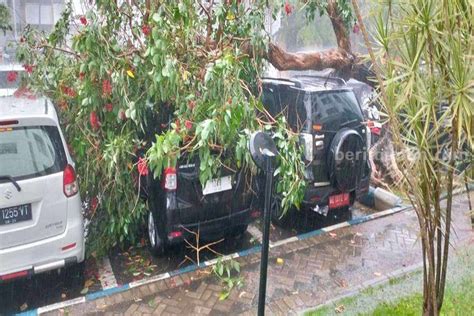 Hujan Disertai Angin Pohon Timpa 2 Mobil Di Kantor Pemkab Ponorogo