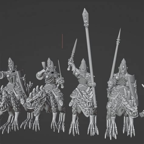 3D Printable Dark Elf Cold One Knights By Ystlund Miniatures