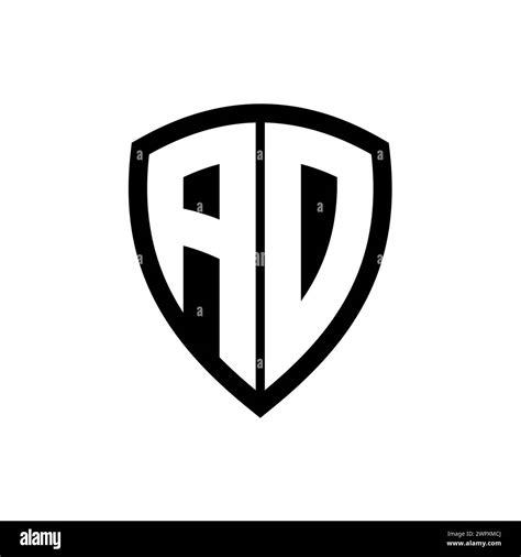 Ad Monogram Logo With Bold Letters Shield Shape With Black And White
