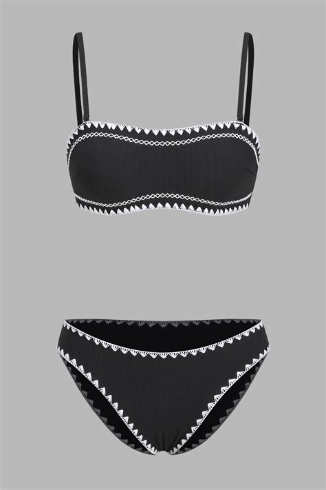 Shell Stitch Multi Way Bandeau Bikini Top Low Rise Bottoms Set