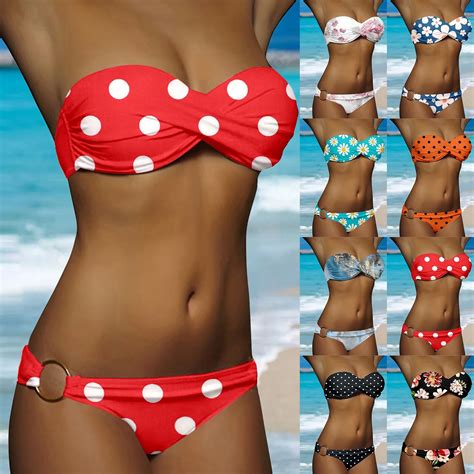 Push Up Bandeau Bikini Set Blue And White Stripes Striped Women S Pushup Swimsuit Swimsuit Woman