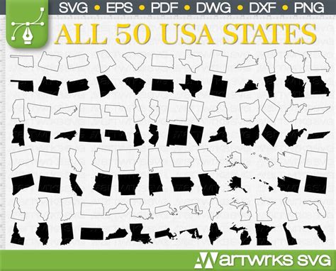 50 States Svg United States Map Svg Bundle America Svg By Etsy