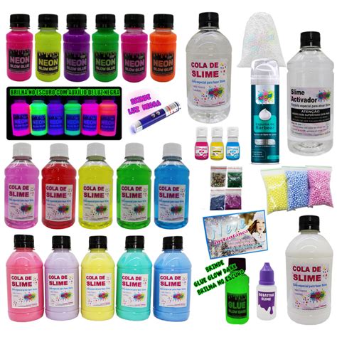 Kit Super Completo Para Fazer Slime Colas Neon Coloridas E Clear