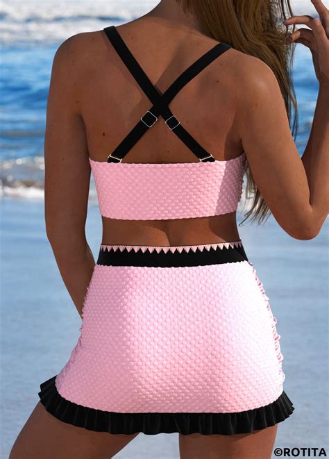 ROTITA Criss Cross Pink Patchwork Bikini Set