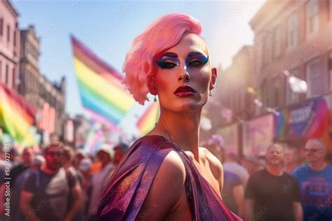 LGBT History Month Gay Pride Parade Fictional Queer Or Gender Non Binary Person With Pink Hair