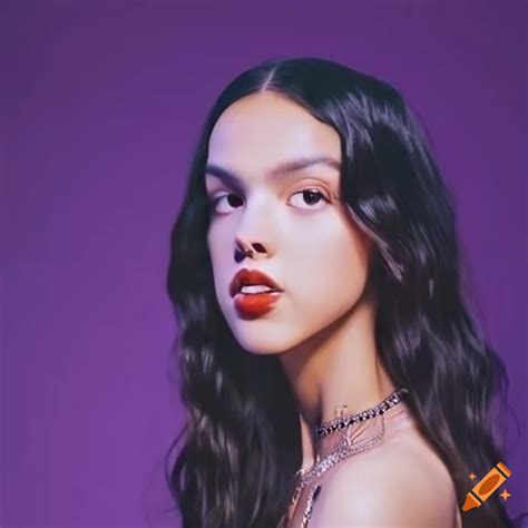 Olivia Rodrigo With Black Hair On A Purple Background On Craiyon