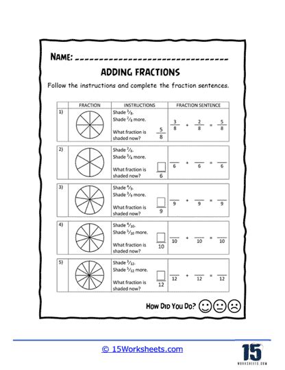 Adding Fractions Worksheets 15