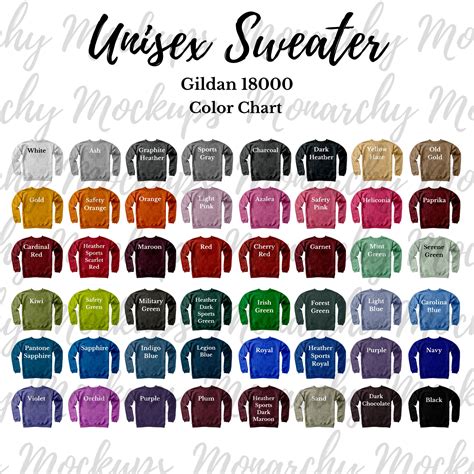 Gildan 18000 Color Chart Size Chart Mockup Bundle Unisex Sweatshirt