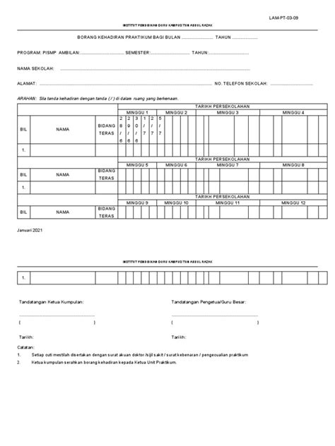 4borang Kehadiran Lam Pt03 09 Pdf