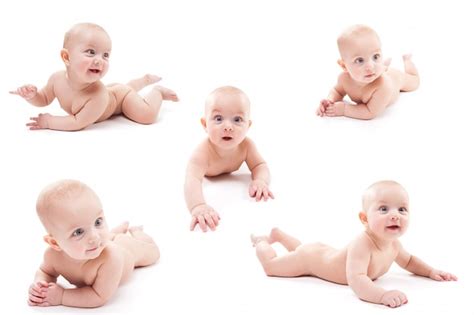 Premium Photo Set Of Naked Cute Smiling Baby