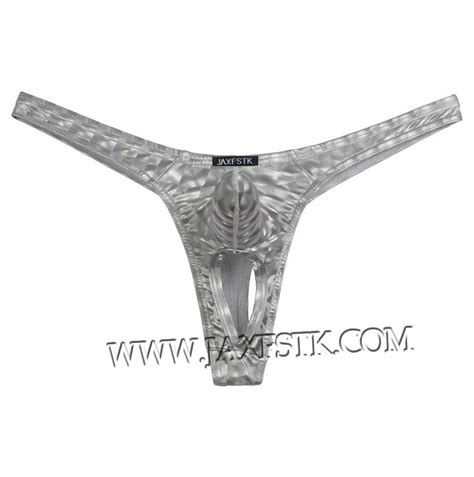 New Men Bikini Long Pouch T Back D Pattern Nuts Out Thong Faux Ball Hole Underwear Mu