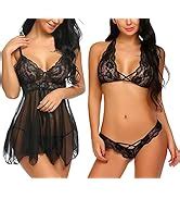 Buy Xs And Os Combo Offer Women Babydoll Nightwear Lace Bra Panty G String Lingerie Set Pack