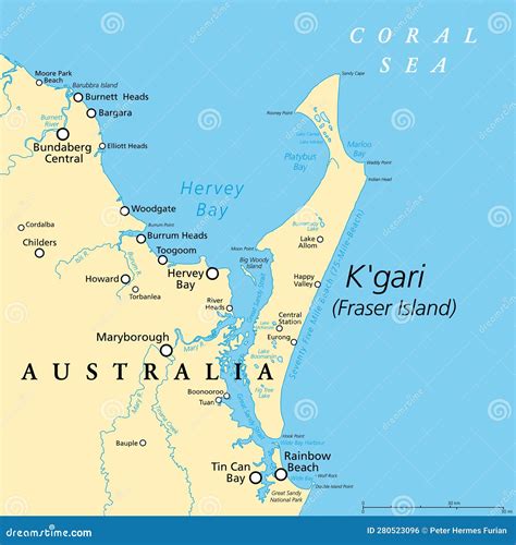 Fraser Island Digital Map. Cartoon Vector | CartoonDealer.com #184452409