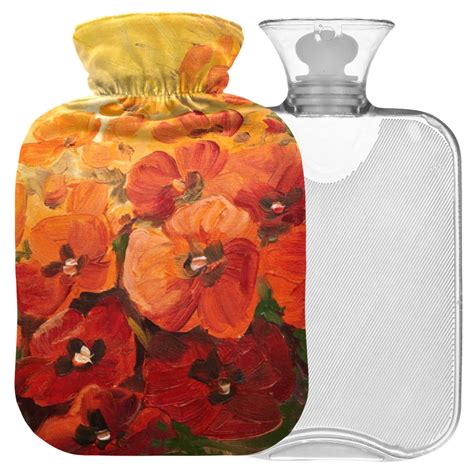 Naanle L Transparent Hot Water Bottle With Lid Oil Painting Poppy Flowers For Menstrual