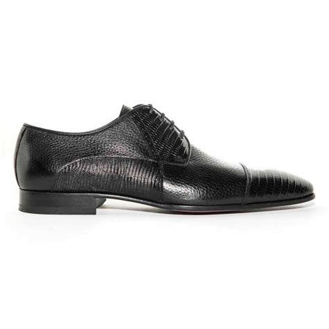 Mario Manzoni Black Genuine Deer Skin And Lizard Print Oxford Shoes