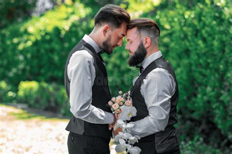 Portrait Of Happy Gay Couple On Wedding Day Gay Marriage Gay Couple