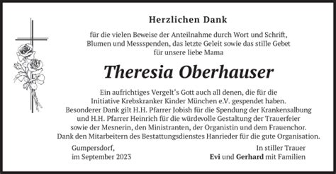 Traueranzeigen Von Theresia Oberhauser Trauer Merkur De