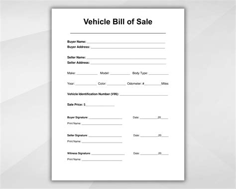 Bill Of Sale For Car Parts