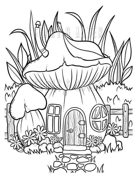 Mushroom House Coloring Page - KathrynaxPittman