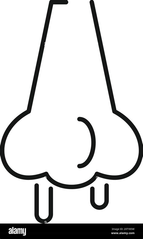 Simple Line Icon Representing A Human Nose With Mucus Dripping Out Of