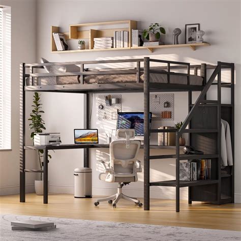 Amazon Hausheck Full Size Loft Bed With L Shaped Desk Wardrobe