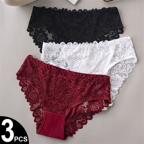 Pcs Set Luxury Floral Embroidery Lace Panties Women Briefs Sexy Hollow Lingerie Female