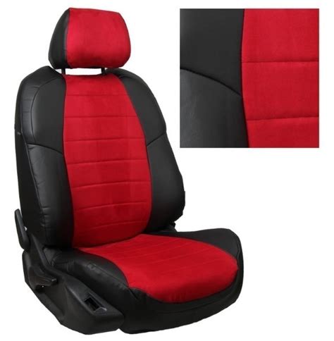 Чехлы "Автопилот" Алькантара Классика (черный + красный) Lada Largus 7 ...