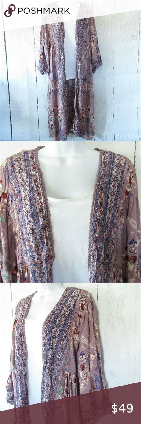 Angie Duster Kimono Floral Crochet Puff Sleeve Floral Crochet